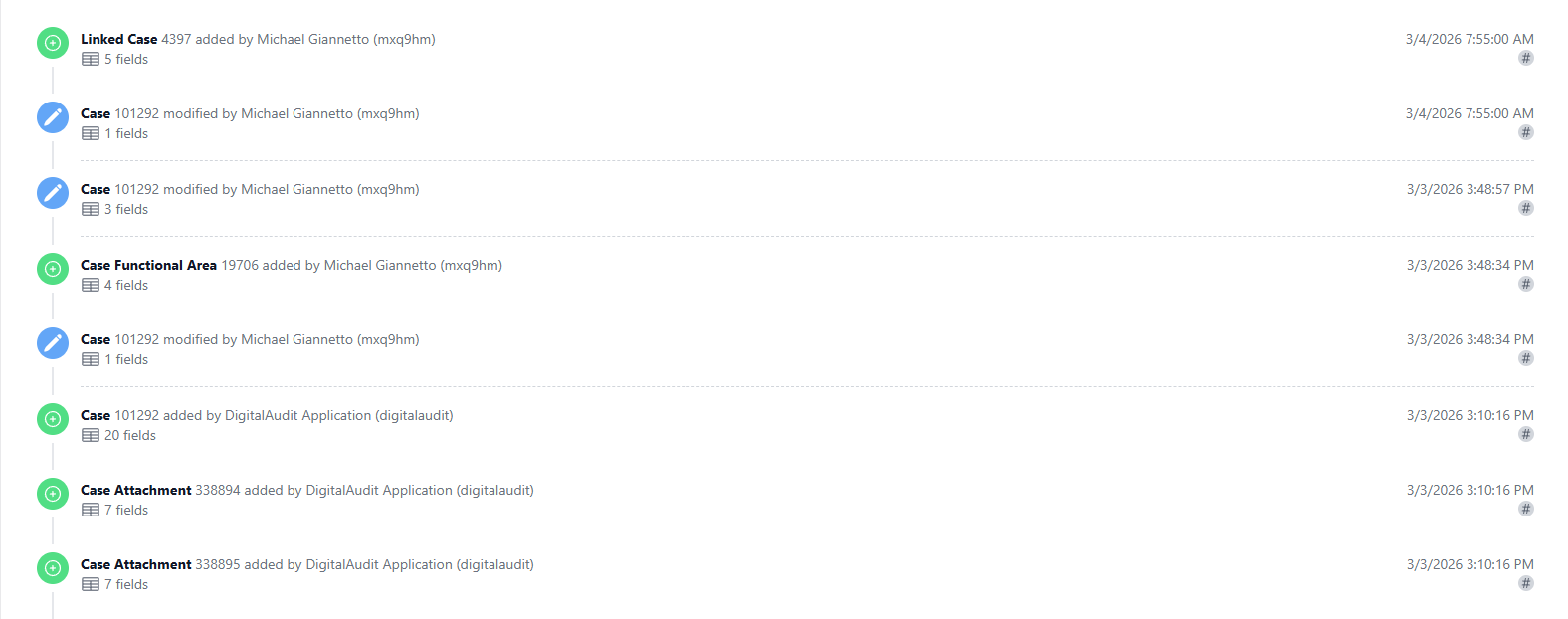 Case Audit display screen